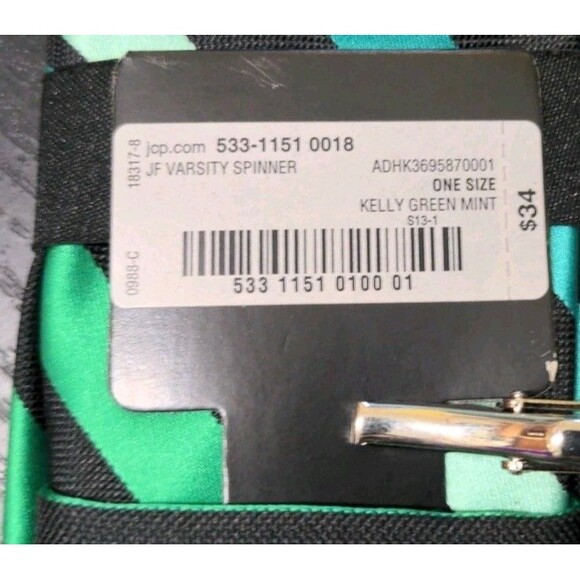 New J Ferrar JF Men's Neck tie One Size Narrow Varsity Striped Kelly Green Mint - Picture 5 of 5